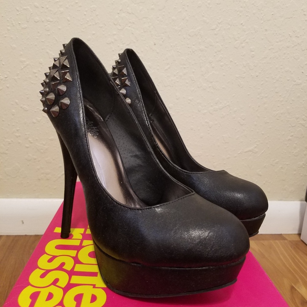 Black Platform Heels with Studded Heel